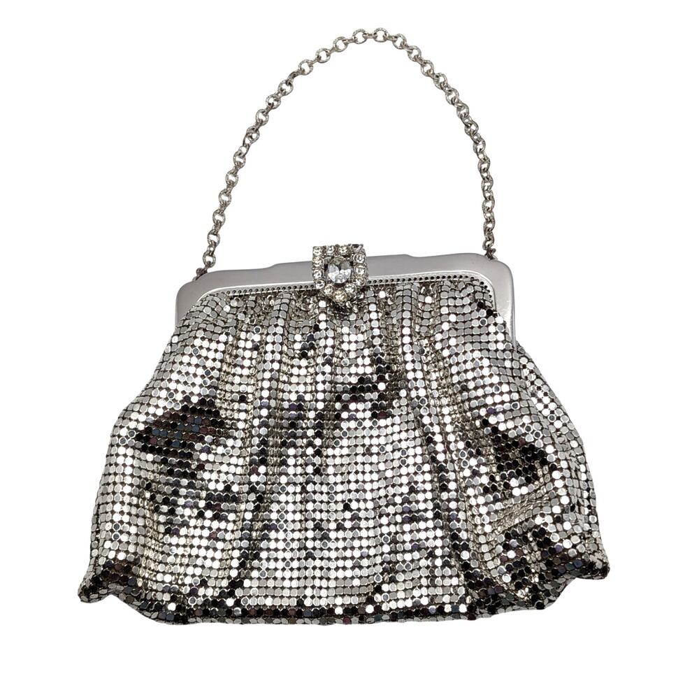 WHITING & DAVIS Vintage Mesh Purse Women's 5in Silver Tone Evening Original Box